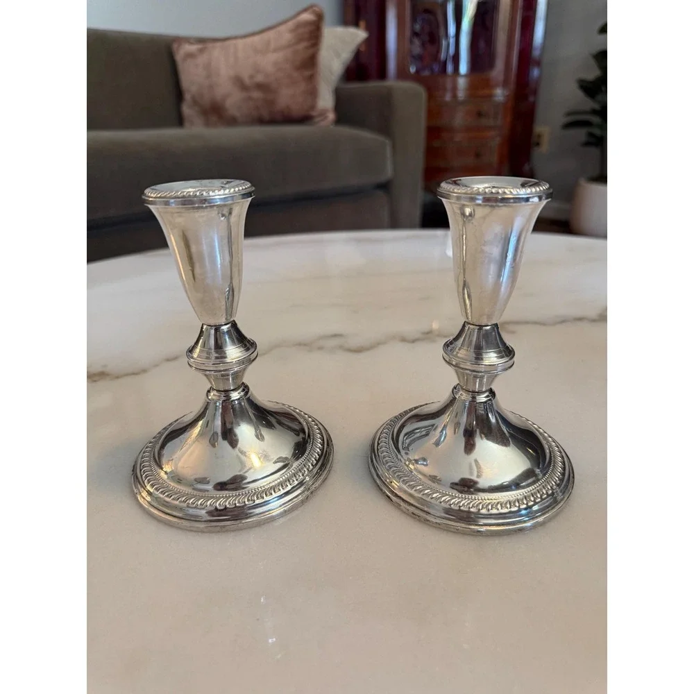 Vintage Sterling Silver Weighted Candlestick Pair • Duchin Creation 5.5